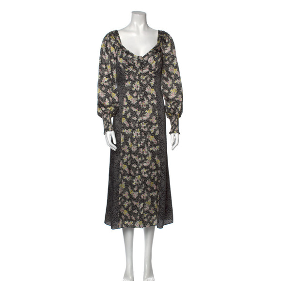 Cinq a Sept Black Mixed Floral Jessica Midi Dress sz 2 $425 - Picture 8 of 14